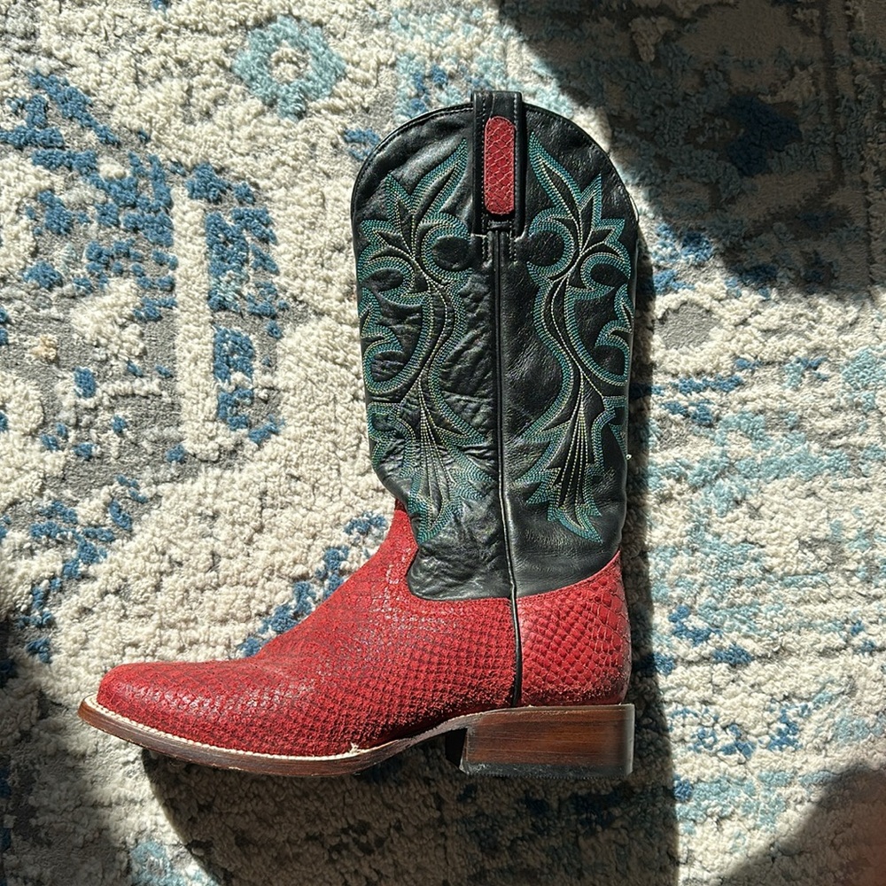 Roper Square Toe Leather Stamped Python Cowboy Bo… - image 2